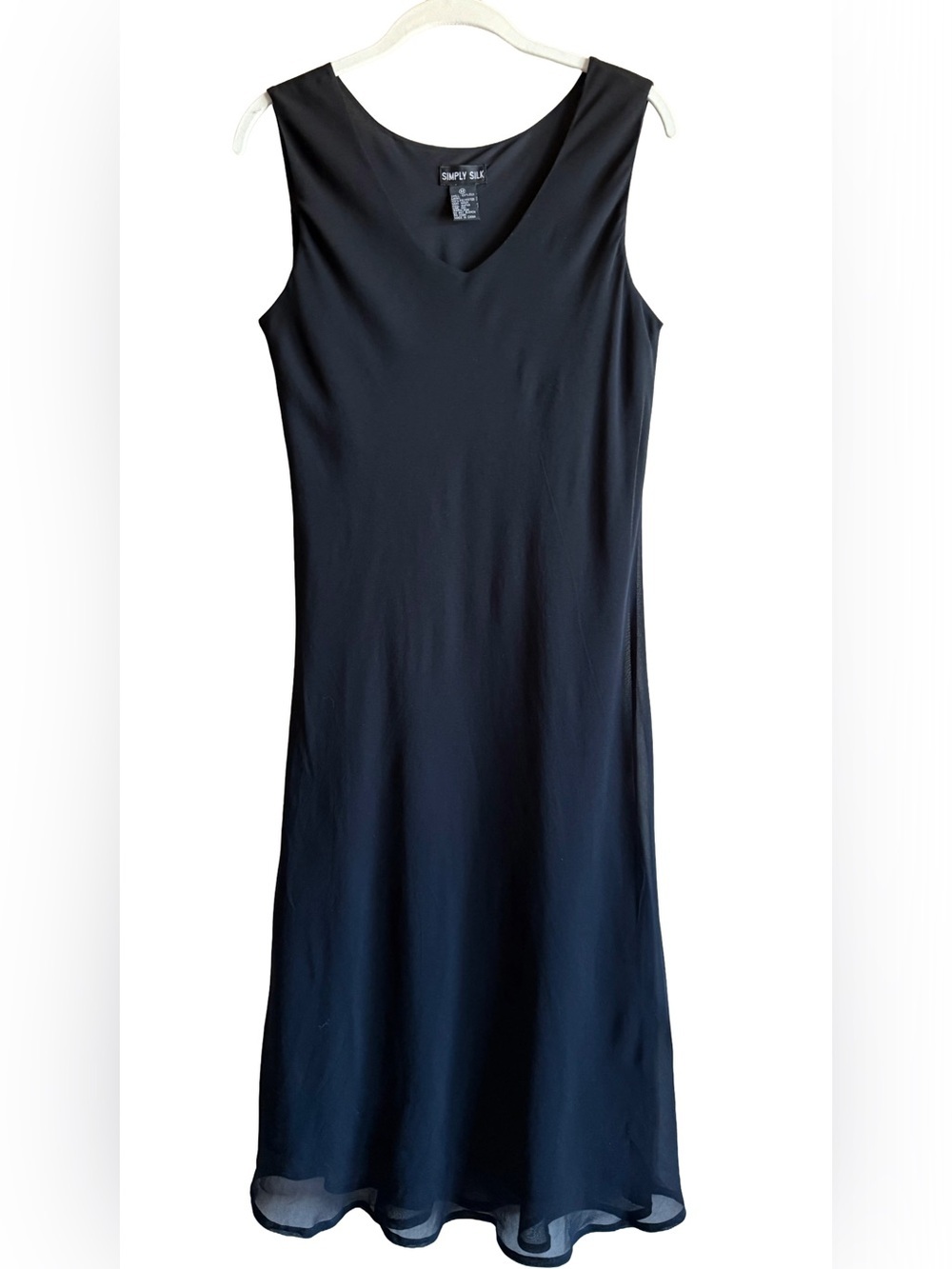 Vintage Simply Silk Black Slip Dress Midi Sleeveless V-Neck Women’s M Elegant